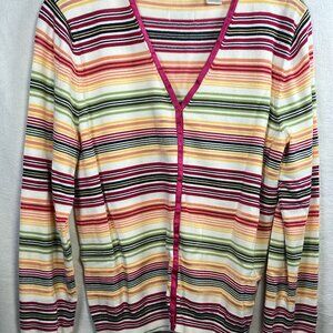 LizGolf Striped Cardigan Sweater LG Long Sleeve Sport Country Club Money Outdoor